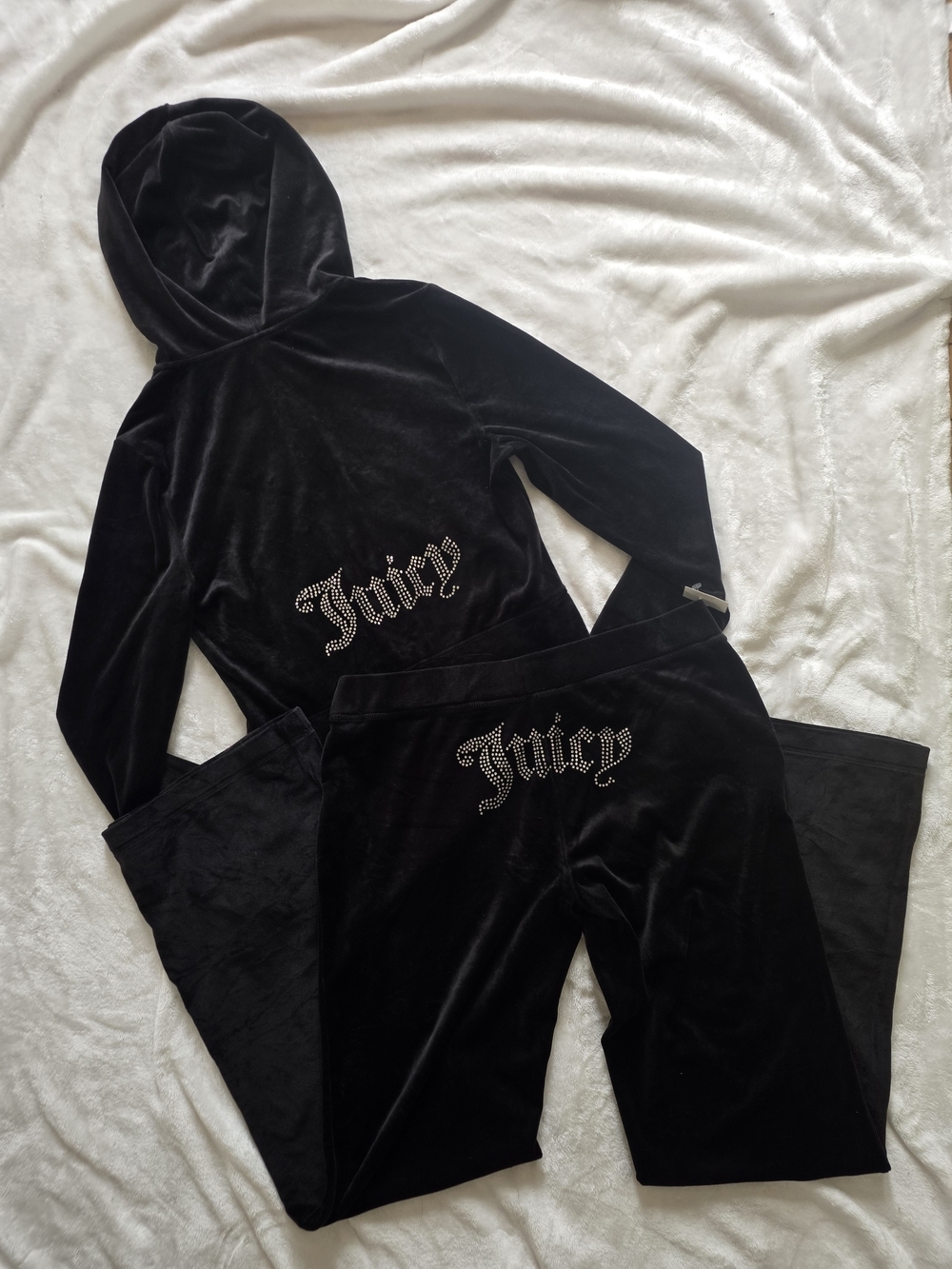NWT Juicy Couture OG Bling Liquorice Black Velour Tracksuit Set Rhinestone Logo